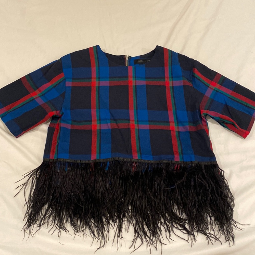 Plaid Feather Top
